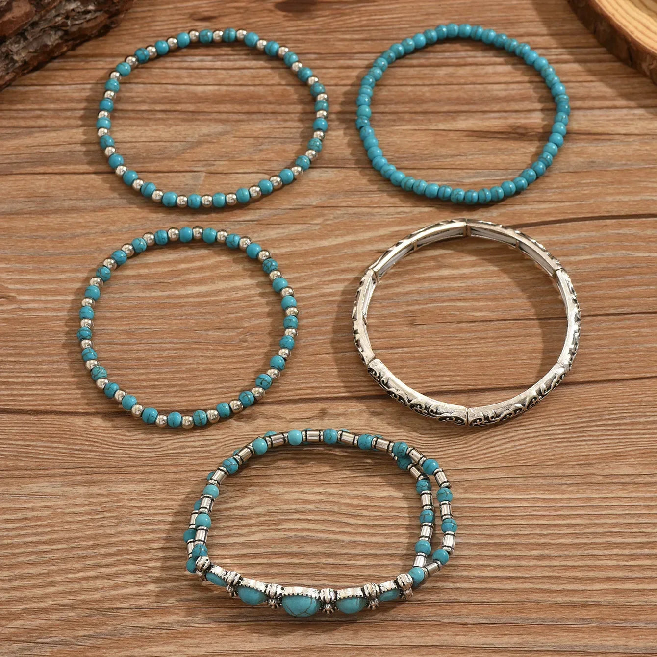 Set Of Bohemian Turquoise Bead Bracelets