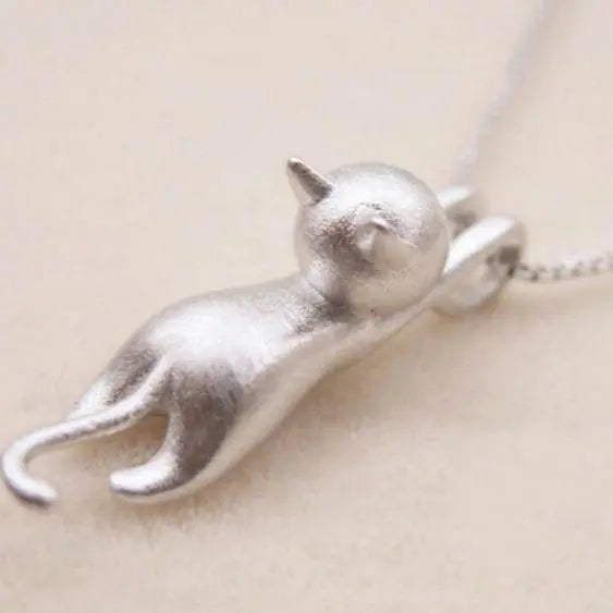 Playful Kitten Necklace In Sterling Silver 925
